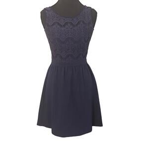 Lilly Pulitzer‎ Navy Lace Fit & Flare Dress XS Sleeveless Gold Zip Holiday Party